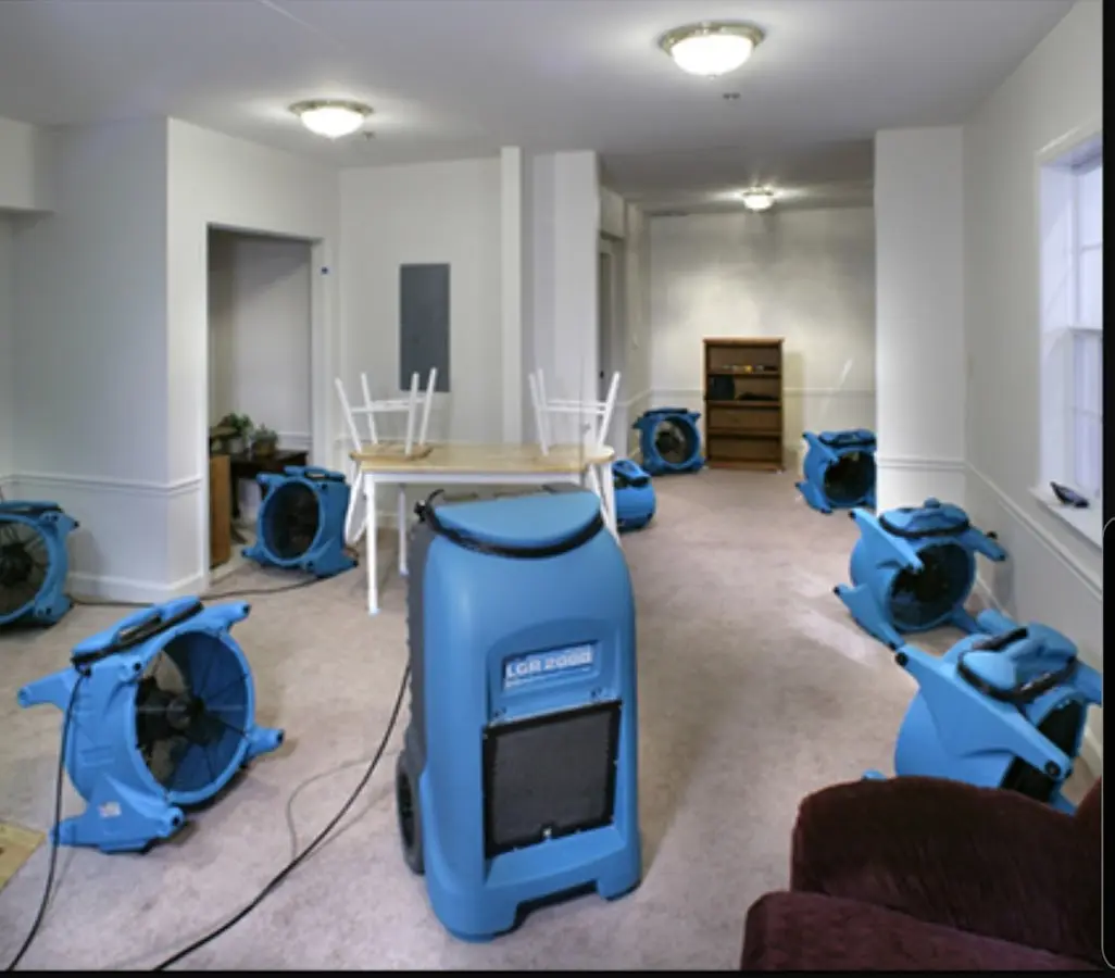 Air movers and dehumidifier setup for Water Damage Restoration in Indian Trail